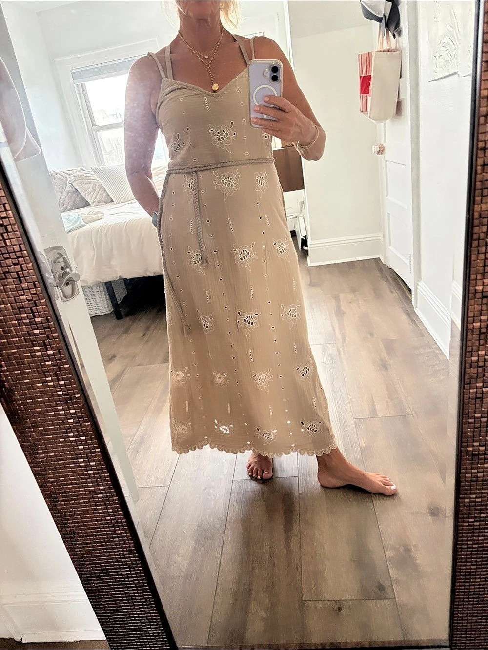Sea New York Embroidered Floral Midi Dress in Brown